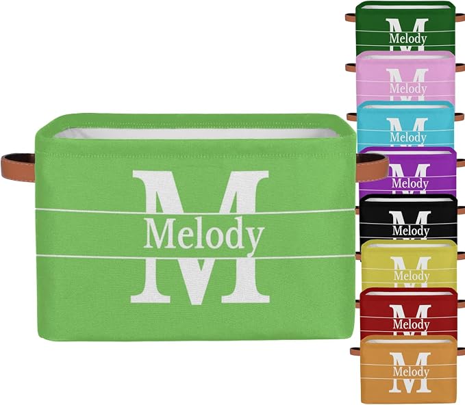 Personalized Spring Green Storage Bins, Initial Letter Storage Basket