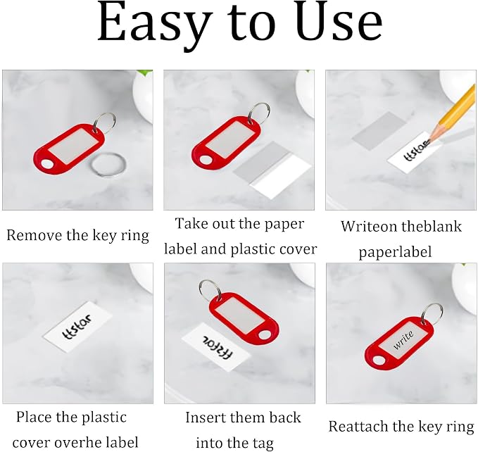 40Pcs Plastic Key Tags with Split Rings, Writable Label Window, Office, Luggage, Name & Number Organization, Key Label Holders(Red)