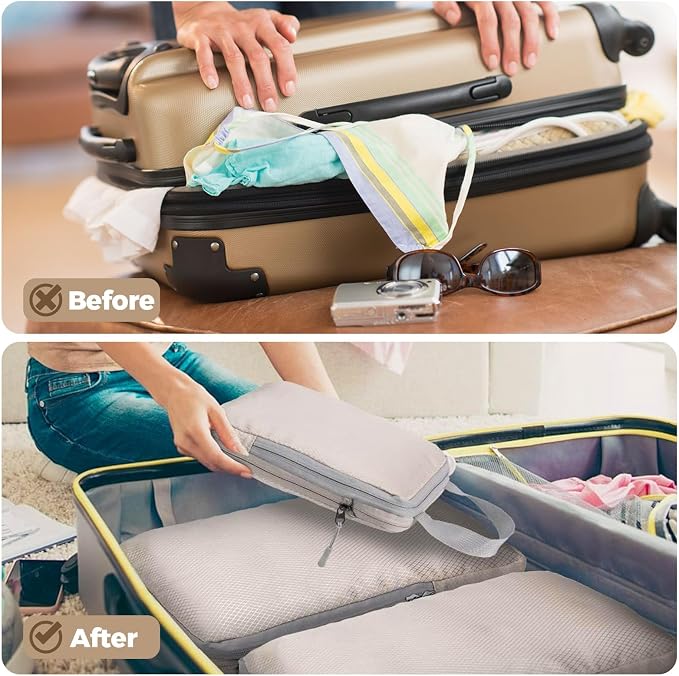 LANSKLBD 6/8 Set Packing Cubes for Suitcases Travel Luggage Packing Organizers,Travel Accessories Essentials Luggage Organizer with Shoe/Tioletry/Laundry Bag (Beige, 4 set)