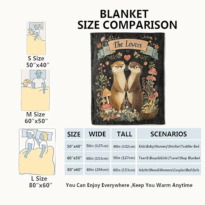 Otter Couple Blanket Woodland Romantic Animal Throw Blankets,Gifts for Kids Adult Women Men,Lightweight Soft Fleece,Nature Lovers,Sofa Couch Bed Room Modern Decor Valentine's Day 40x50in