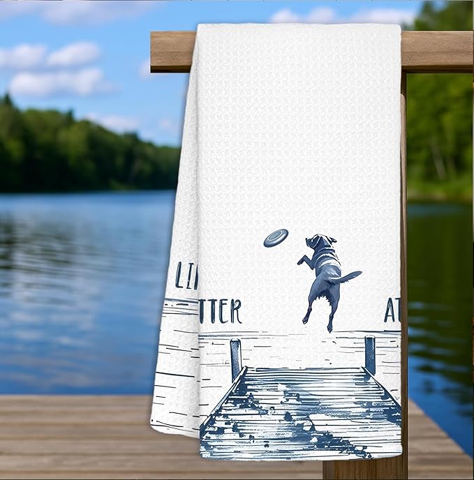 Lake House Hand Towels for Bathroom, Life is Better at The Lake Kitchen Towels, Lakehouse Decor for The Home, Dog Lover Mom Gifts Dish Towel Drying Cloth for Kitchen, 16x24 Inch