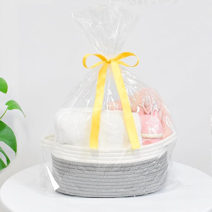 ABenkle Small Basket with Handles, Boho Decorative Rope Woven Dog Cat Toy Storage Bin Shelf Storage Organizer, Easter Christmas Gift Basket, 12"x8"x5", Grey