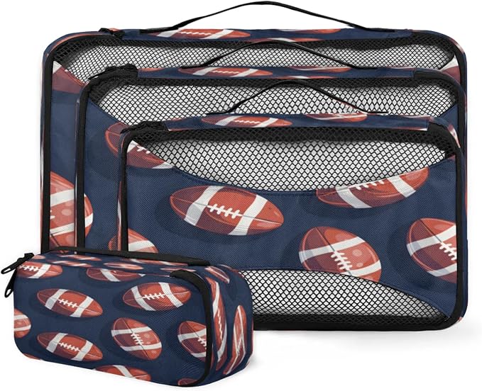 4 Set Packing Cubes for Travel, American Football Packing Cubes for Women, Travel Luggage Packing Organizers, Packing Cube Set, Football