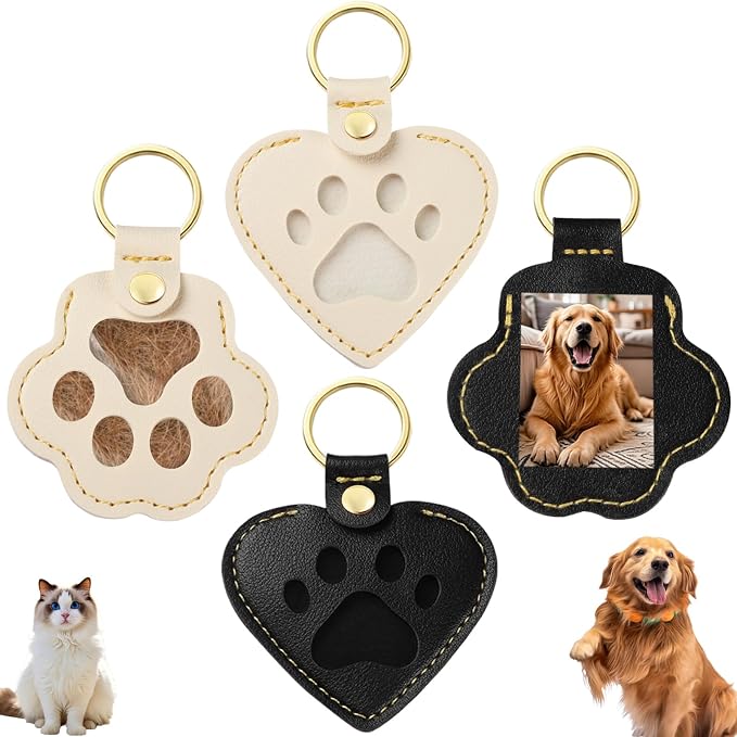Pet Memorial Keychain for Dog: Heart Leather Keychain Holds 3g Pet Fur | LONANSHO Memory Pet Fur Keepsake Keychain - Holds 3g Pet Fur & 1.2" x 1.5" Photo - Memorial Gift for Dog Cat Owners