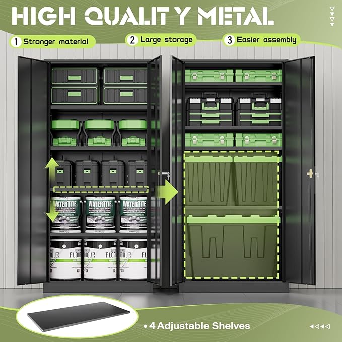 Crownland 72" Metal Storage Cabinet, Lockable Garage Storage Cabinets, High Office Cabinet with Adjustable Shelves for Home Office, Pantry,Classroom, Garage, File(Balck)