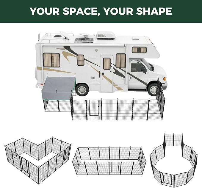 FXW Rollick Dog Playpen with Sun Shade, 45"H, 16 Panels | Heavy-Duty & Easy setup Play Area, UPF 50+ Cover Blocks 98% of UV Rays, For Large Dogs, Patented