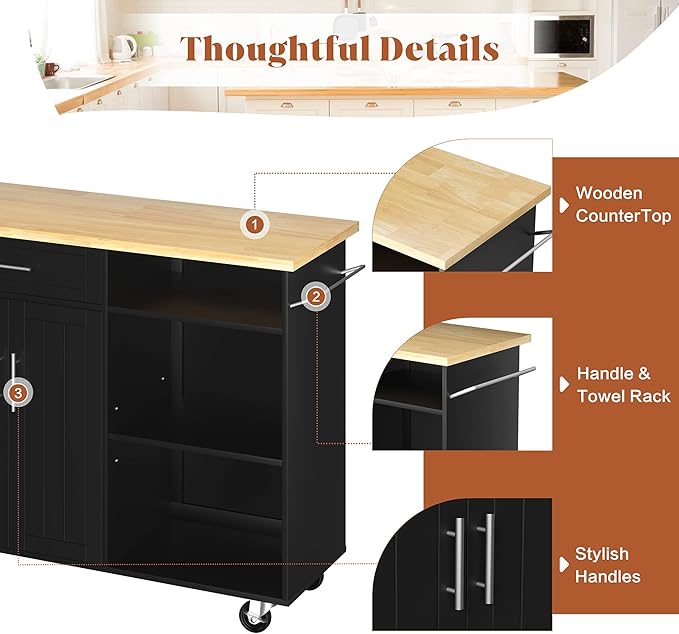 JY QAQA 42" Kitchen Island on Wheels with Storage Cabinet Kitchen Cart Cabinet with Shelves, Cart Handle for Towel Rack or Free Mobility, Portable Islands for Kitchen