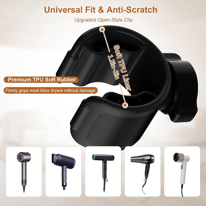 Mistriddle Hands Free Hair Dryer Holder Floor Stand, 17.2-51" Adjustable | For Home, Salon & Pet Grooming, Universal TPU Clip, Stable Aluminum Base with Organizer Hook (Black)
