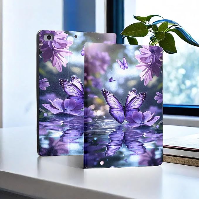 for Microsoft Surface Pro X/Pro X Plus-13 2019/2020/2021/2024 Tablet Case,Auto Wake/Sleep,Adjustable Stand Protective Cover - Purple Butterfly Flower