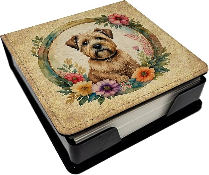 Caroline's Treasures Wheaten Terrier and Flowers PU Leather Note Paper Holder with Artist-Designed Cover, Desk Accessory, Office Gift