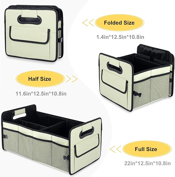 Car Trunk Organizer, Collapsible Car Organizers and Storage Light Green | Sturdy, Large Capacity, Clean Decor, Multi Compartment Container Box, Adjustable Car Accessories for SUV Sedan Truck