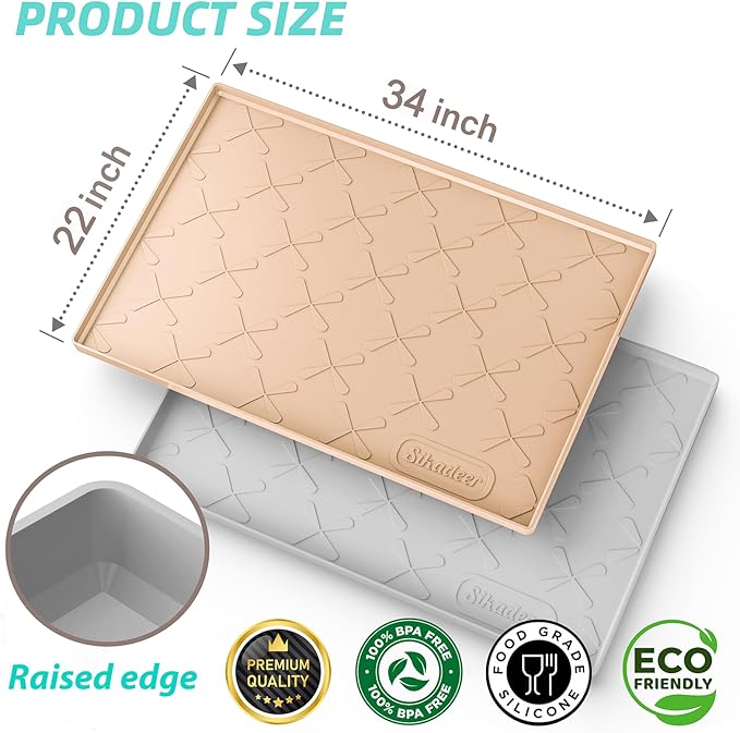 Waterproof Under Sink Mat 34" x 22", Silicone Mat Kitchen liner | BPA-Free Silicone Mat with Raised Lip Protects Cabinets from Leaks, Versatile Home Organizer for Bathroom, Pets, Boots, Floor