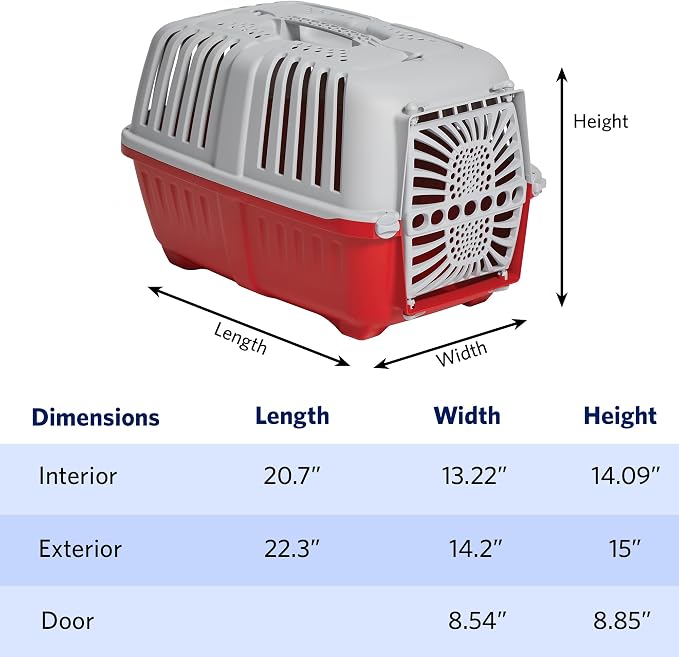 Midwest Homes Spree Travel Carrier, Small, 22-Inch, Red | Hard-Sided Pet Carrier, Plastic Door, Ventilated Design, Locking Tabs, Easy Assembly