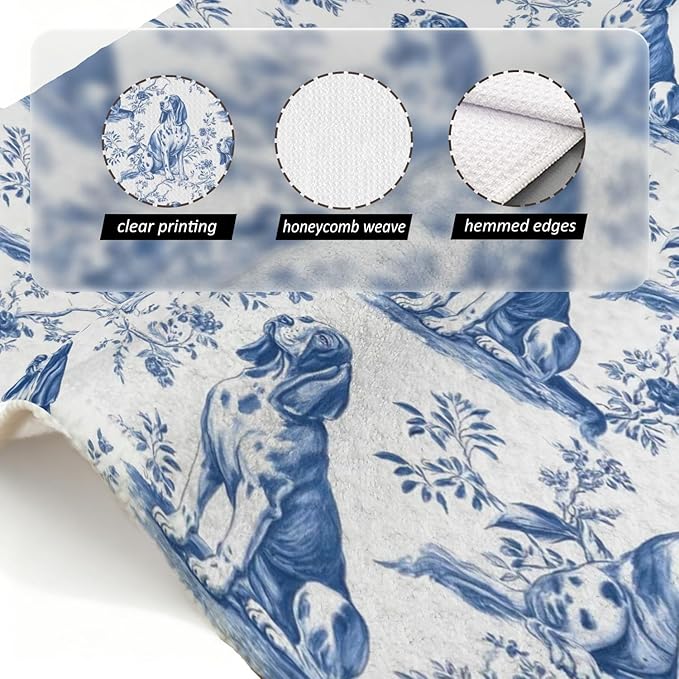 Bloodhound Kitchen Dish Towels,Blue and White Floral Dog Towel Dish Tea Towels, Chinoiserie Decor for Kitchen Bathroom,Bloodhound Gifts for Dog Lover Mom Dad,16x24 Inch