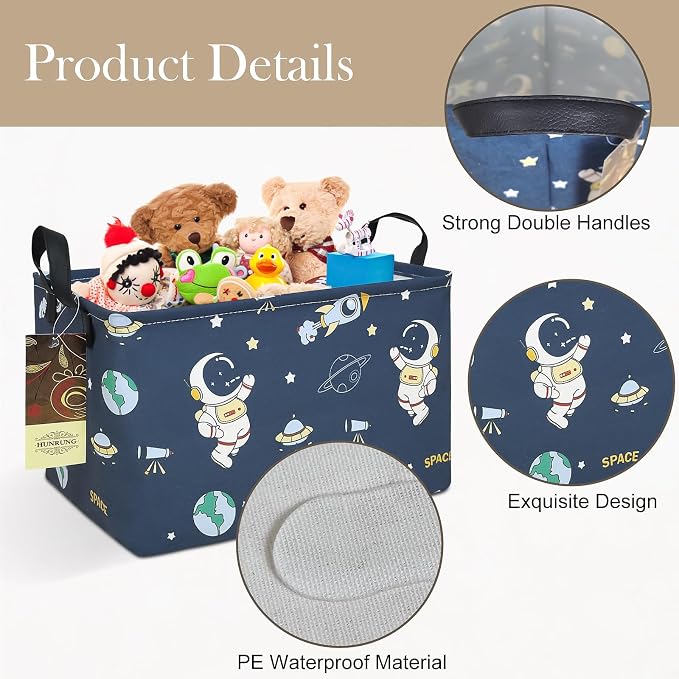 Rectangle Foldable Storage Basket Handles For Home, Space Astronaut | Waterproof reinforced handles, perfect for shelf use, organizes clothes, daily items and pet supplies