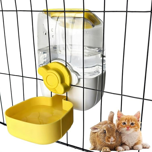 Rabbit Water Bottle, 34oz Pet Hanging Water Dispenser, Cat Water Feeder for Small Animal Ferret Guinea Pig Chinchilla Small Dog Cage Grid Spacing 1.2''-2.1''(Yellow)