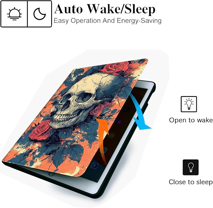 for Microsoft Surface Pro X/Pro X Plus-13 2019/2020/2021/2024 Tablet Case,Auto Wake/Sleep,Adjustable Stand Protective Cover - Skull Rose
