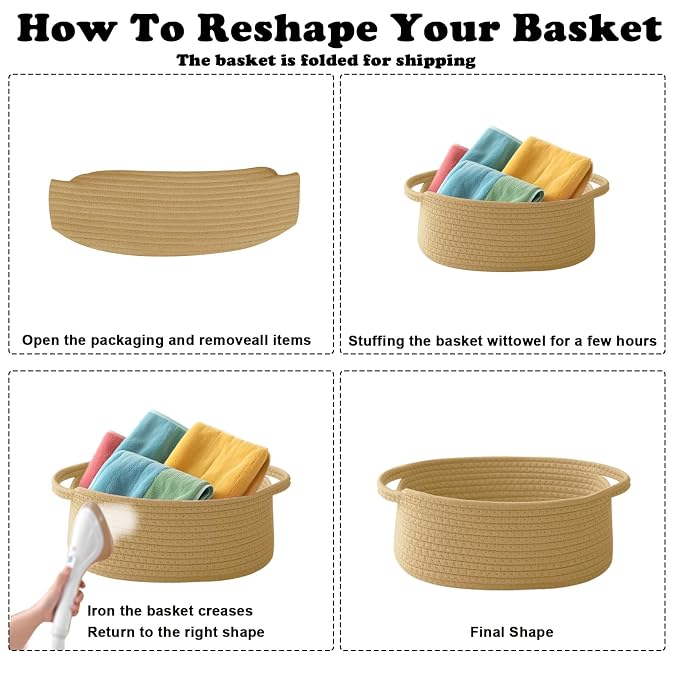 Woven Rope Basket,Baby Gift Basket with Bag & Ribbon, Rainbow | Cotton rope with handle, 12x8x5 in, gift bag and ribbon, for baby shower, birthday, toy storage, nursery, shelf decor