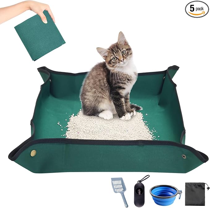 BNOSDM Travel Litter Boxes for Cats Foldable Litterbox Kit Portable Litter Box with Scoop Bowl Waterproof & Non-Stick for Car, Hotels, Outings, Indoors, Temporary Stays