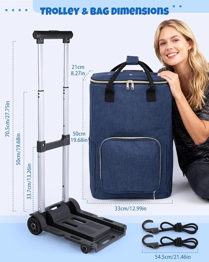 Coopay Portable Crochet Bag, Extra Large Yarn Storage for Crochet Accessories and Supplies, Yarn Bags with Wheels and Telescoping Handle, Durable Knitting Bag for Craft Enthusiasts