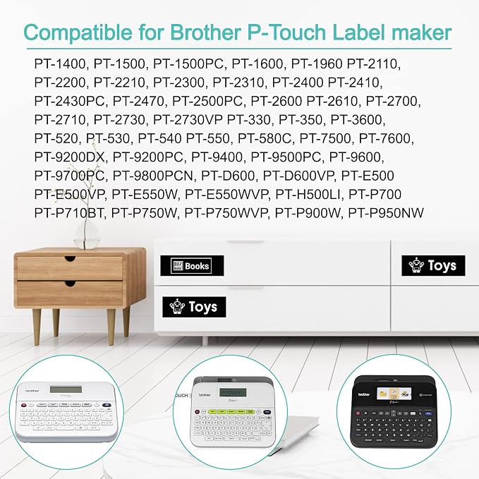 NineLeaf 2 Pack White on Black 24 mm x 8 m 1'' 26.2ft Label Tape Cassette Compatible for Brother P-Touch TZe355 TZ-355 TZe-355 TZ355 Laminated for PT-P700 PT-P750W PT-D600 PT-520 PT-530 Label Maker