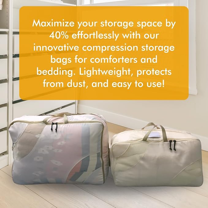 2-pack Comforter Storage Bag - Compression Organizer, Pillow, Blanket, Bedding, Duvet - Space Saver Collapsible Extra Large Mesh Packing Cube - Queen King Size (2-pack Medium Size (24x14x11))