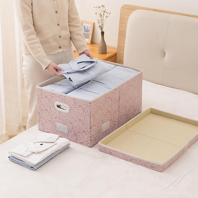Extra Large Collapsible Storage Cubes with Lids Fabric Decorative Storage Bins Boxes Organizer Baskets with Cover Handles for Bedroom Closet Living Room 19.6x15.7x11.8 Inch 3 Pack