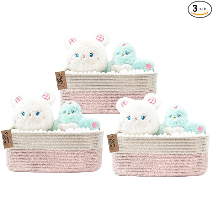 COMFY-HOMI 13" x 8.5" x 5.1" Storage Baskets for Organizing | Cotton Rope Woven Basket | Toy Storage Bin Box | Basket for Shelves, Closet Organizer Bin, Decorative Closet Shelf, 3 Pack