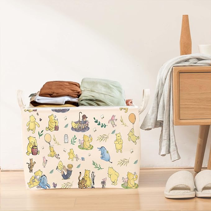 Winnie baby Stuff，Winnie Storage Nursery Basket, Large squarecanvas Laundry Hamper With A Waterproof PECoating, Foldable, Bathroom and Bedroom SetClothes ,Toys Bin, Baby Nursery HamperDecor