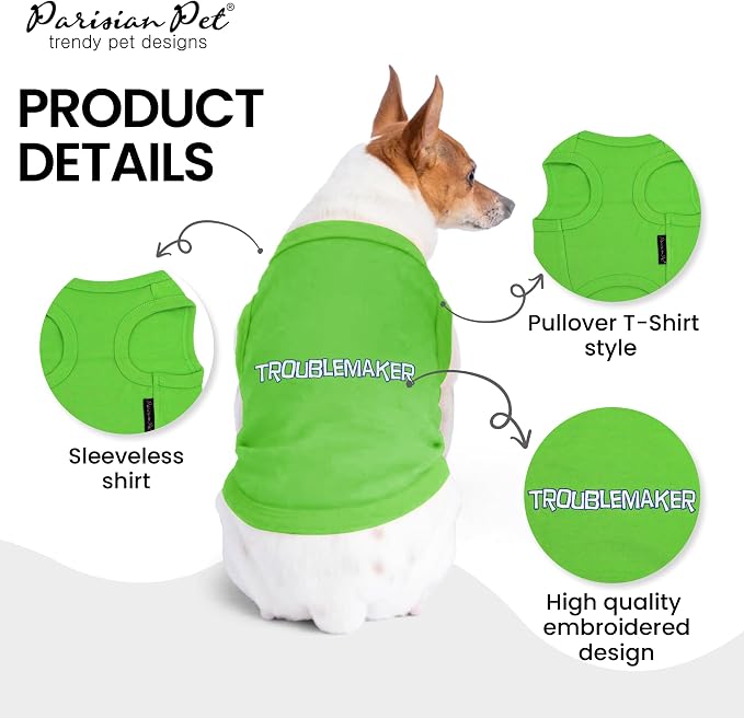 Parisian Pet Dog Shirt – 100% Cotton Shirts for Large Dogs – Green Sleeveless Puppy Clothes – Lightweight and Breathable Pet Apparel – Soft Funny Dog Clothes - Stretchy T Shirts for Dogs
