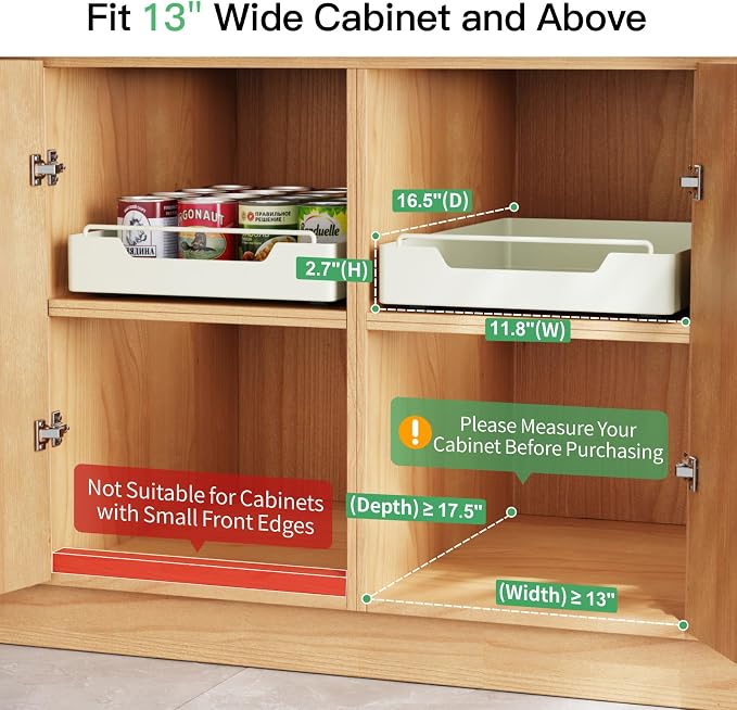iSPECLE Cabinet Drawer Slide Out - Peel and Stick Pull Out Drawer for 13" Wide Cabinet and Above, No Screw Adhesive Cabinet Drawer Easily Slide to Get Item Without Digging, Avoid Item Fall Out, Black