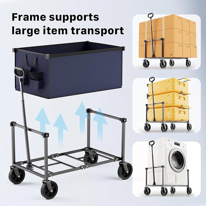 29.3" Collapsible Wagon Cart, 150L Heavy Duty Folding Utility Wagon with Wheels, 260 lbs Load, Portable Rolling Cart for Garden, Shopping, Sports, Camping, DarkBlue