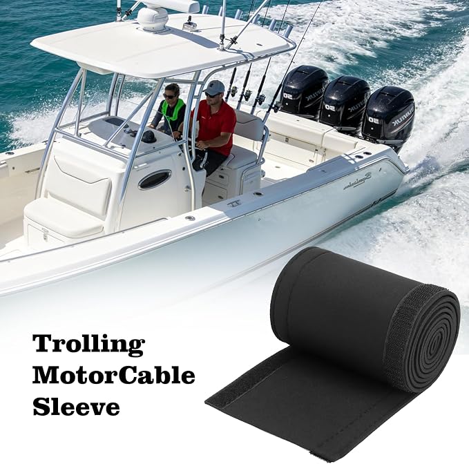 60 Inch Neoprene Trolling Motor Cable Sleeve, Black | Bundles extension cords and outboard wiring to keep boat connections organized and protected from rubbing during marine use.