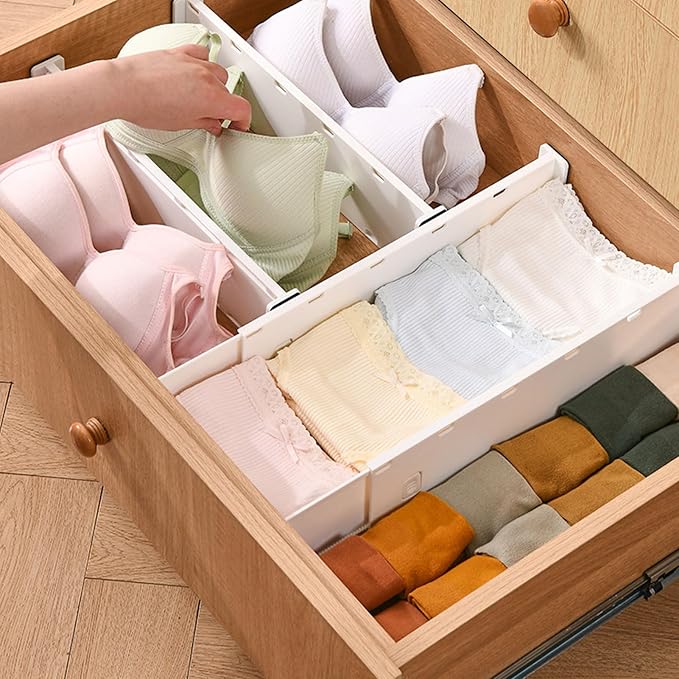 AUNMAS Expandable Drawer Divider for Clothes With Lock Clip, 14.76-25.79in Adjustable PP Drawer Separator for Kitchen Bedroom Nursery Office Organization & Storage (L)