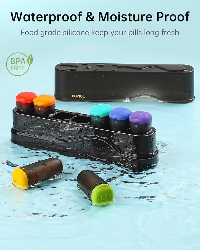 KOVIUU Weekly Pill Organizer 1 Time a Day, Detachable Pill Box 7 Day, Black | Travel Pill Case | Once Daily Medication Dispenser | Week Pill Holder Container for Vitamin, Medicine, Supplement | BPA-Free