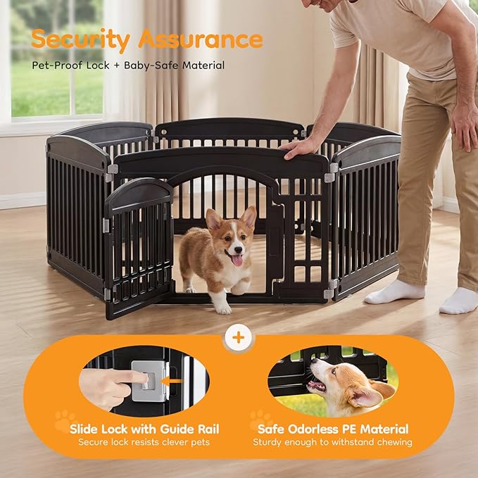 NEWBULIG 24 Inch 6 Panels Dog Playpen, Plastic Pet Play Pen Fence | Portable, Secure Locking Door, Indoor Outdoor Yard RV Camping, Small Medium Dogs, Black