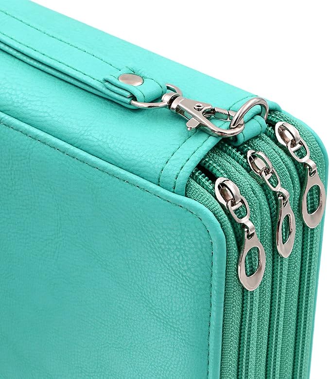 BTSKY Deluxe PU Leather Pencil Case For Colored Pencils - 120 Slot, Green | Pencil Holder with Handle Strap Handy Colored Pencil Box Large for Artists, Adults Coloring, Sketching, Drawing
