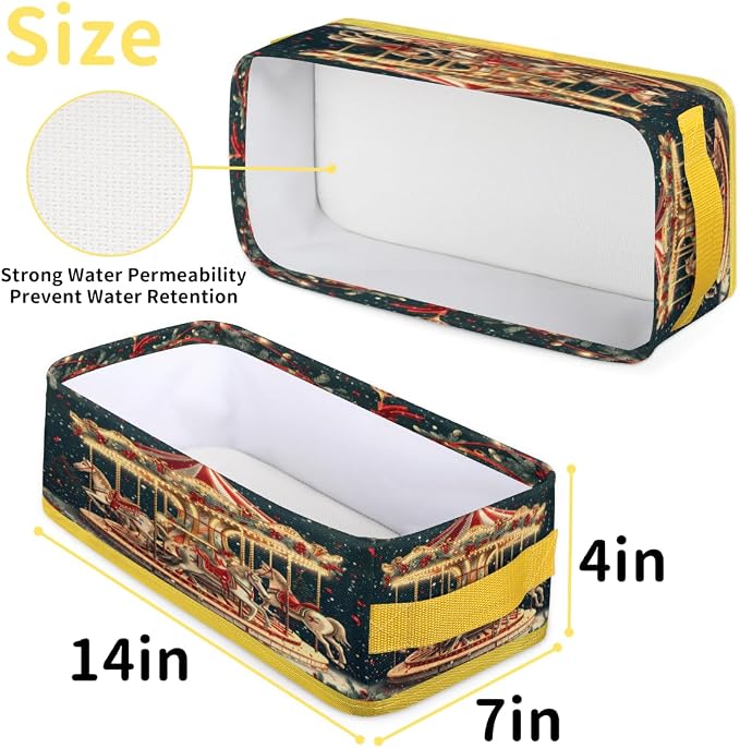 Amusement Park Carousel Bathroom Storage Basket Waterproof Foldable Storage Bins with Handles Decorative Toilet Paper Storage Basket for Organizing for House Bathroom Toiletries