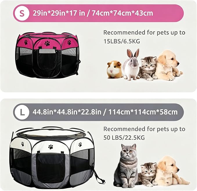 SENCONE Portable Pet Playpen for Cats, Kittens, Puppies, Indoor/Outdoor, S | Pop-Up/Fold-Flat Tent for Storage/Travel • Play & Exercise Pen for Small/Growing Pets • Recovery & Whelping Space • Red