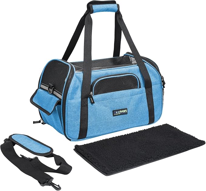 Jespet Airline Approved Soft-Sided Kennel Pet Carrier Travel Handbag | Lightweight, Foldable, Portable, Built-In Safety Leash, Luggage Sleeve, for Cats & Small Dogs, for Indoor & Outdoor