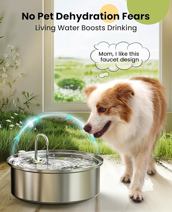 oneisall Dog Water Fountain, 7L/230oz/1.8G Quiet Dog Fountain Water Bowl, Stainless Steel Dog Water Fountain with Visual Water Level&Triple Filtration for Large Medium Small Breed Dogs Pets