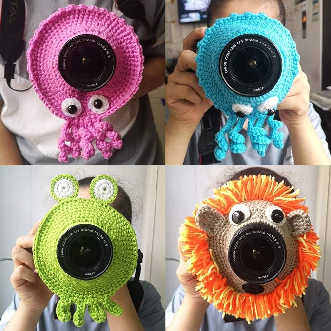 Shutter Hugger,Camera Lens Stand Camera Buddies Shutter Hugger Photography Props, Handmade Pet Knitted Lens Accessories Pet for Portable Video Devices(Color:Blue)