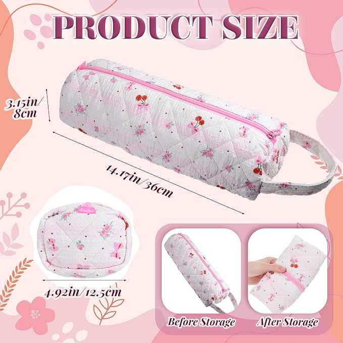 JJUNW 1 Pc Hair Tools Organizer Bag with Bow Pattern, Travel Bag Quilted Cosmetics Toiletry Organizer, Portable Pink Haircare Accessories for Curling Irons, Flat Irons, Hair Dryers Tools(Type 1)