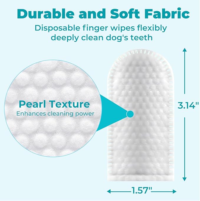 Pet Teeth Cleaning Finger Wipes for Cats and Dogs, Unscented Tartar Control with Tea Polyphenol, Fresh Breath, 50 Count