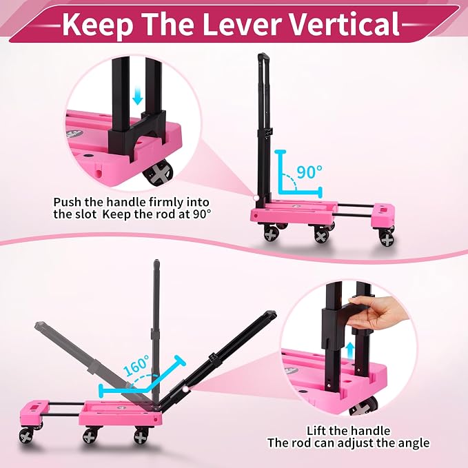 GtIiFmTe Foldable Hand Truck, Lightweight Luggage Cart for Airport Car Seat | Compact Folding dolly with Rotating swivel wheel,storage size12×15.7×4.1",300lbs Load,Upright Lock Handle with 3bungee cords