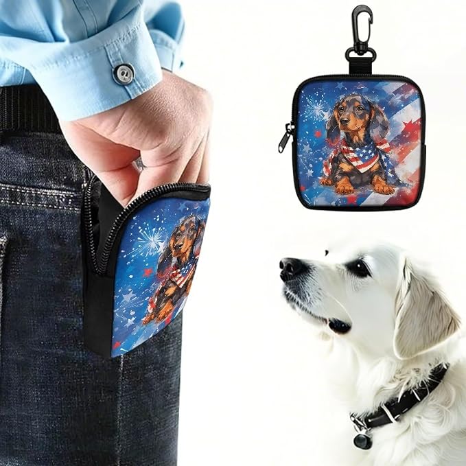 American Flag Dog Treat Pouch Dog Training Reward Pouch with Carabiner Small Dogs Treat Bag Pet Food Bags Zipper Closure to Avoid Spilling 4th of July 2026 Theme