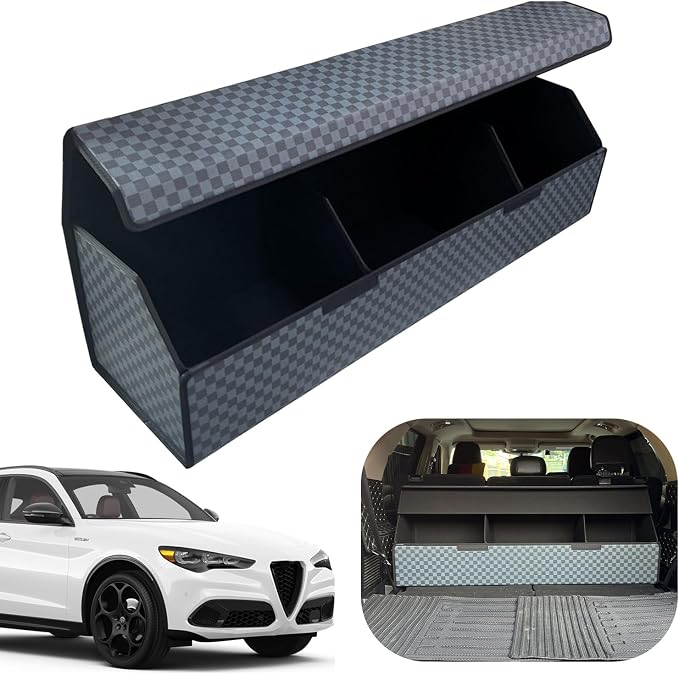 Car Trunk Organizer for For Alfa Romeo Stelvio - Custom Fit,Large Space Outdoor Trunk Organizer with Leather,Hook and Loop Fastener,4-Layer Cover,For Alfa Romeo Stelvio 2018-2025