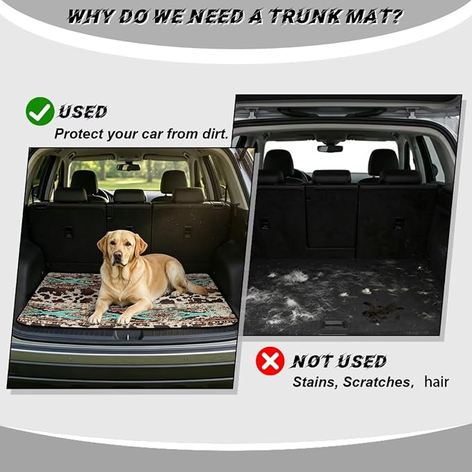 Howilath Aztec Tribal Cow Print Trunk Mat for SUV All Weather Car Cargo Liner Universal Trunk Floor Mat Vehicle Interior Protection Accessories for Most Cars