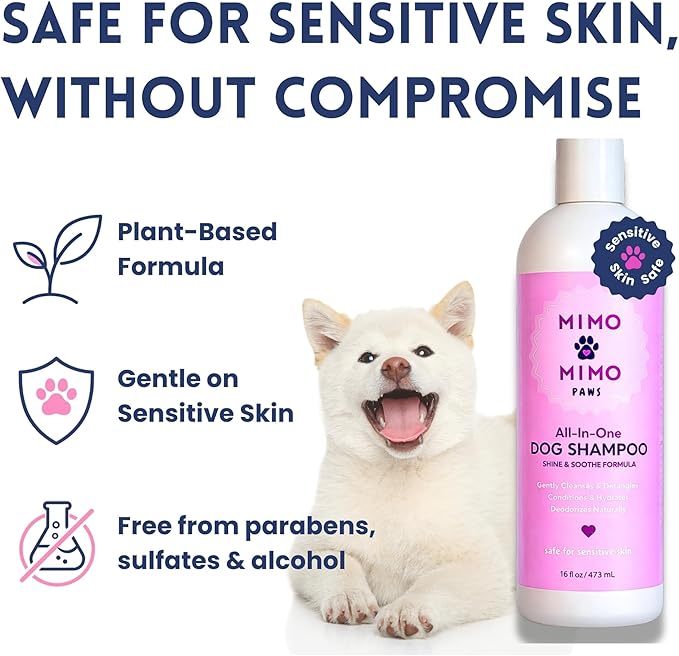 All-in-One Dog Shampoo & Conditioner, 16 oz – Oatmeal & Coconut Formula for Dry & Sensitive Skin, Gentle Cleansing, No Harsh Chemicals or Parabens, Light Fresh Scent, Made in USA