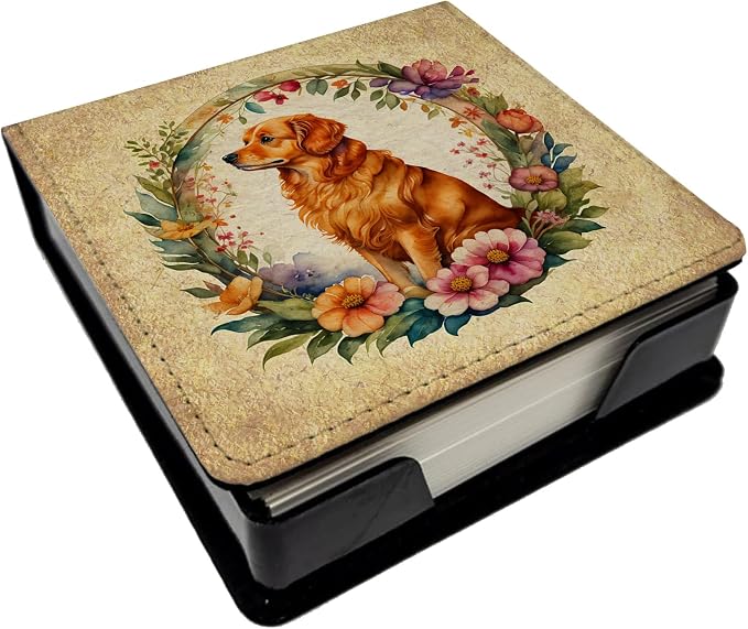 Caroline's Treasures Nova Scotia Duck Tolling Retriever and Flowers PU Leather Note Paper Holder with Artist-Designed Cover, Desk Accessory, Office Gift